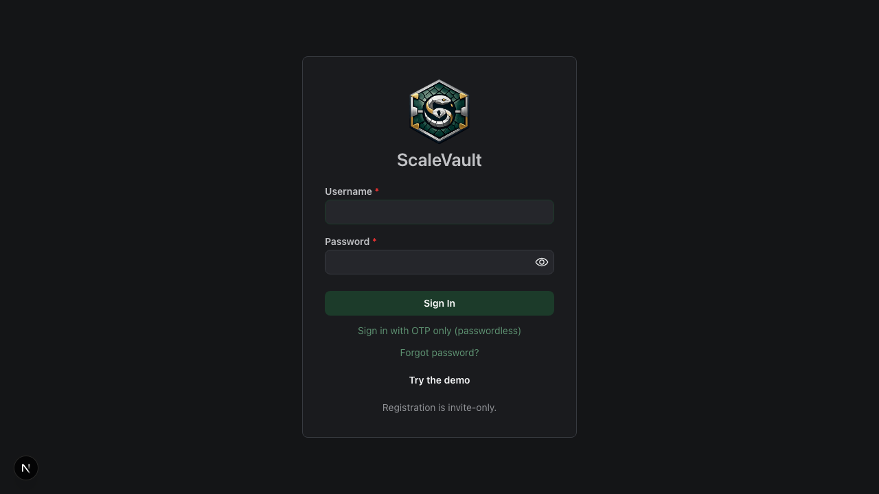 Login page